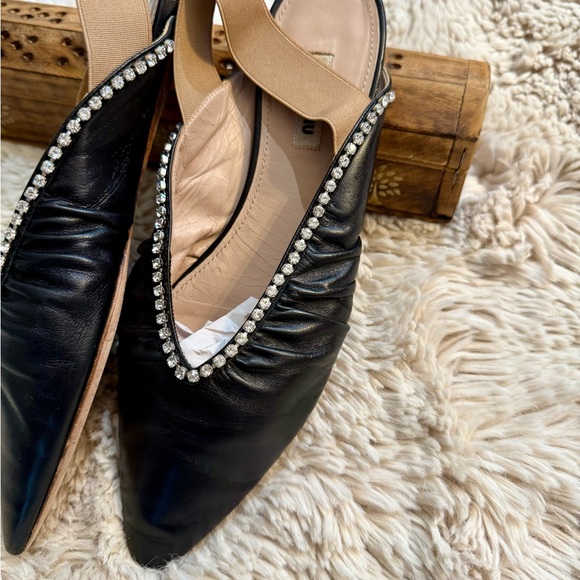 Miu Miu crystal embellished leather slingback ballet flats pointy Authentic 7.5 - Picture 6 of 14